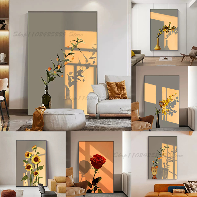 Modern Korean Lifestyle - Sunset Light ใบดอกไม้เกาหลี Ins สไตล์โมเดิร์นนอร์ดิกโปสเตอร์ภาพพิมพ์ภาพเขียนบนผ้าใบภาพผนังศิลปะตกแต่งบ้านห้อง